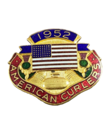 American Curlers Curling Club Enamel Medal Pin Flag Vintage B 1952 - £5.94 GBP