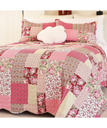 Summer Floral Queen Quilted Bedspread,Romantic Pink Quilt Set Full,Rever... - $949.14 MXN