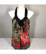 Cache Large Halter Top Leaf Pattern Macrame Neckline Tie Closure Shelf Bra - $19.99