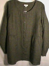 J.Jill Pure linen shirt top button green striped women&#39;s-L scoop long sl... - £35.97 GBP