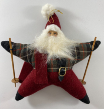 Vintage Star Plush Skiing Santa 8 in Tall Christmas Ornament - £15.12 GBP