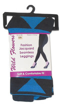 Art Deco Leggings Wild Flowers Blue Black Small Medium Fashion Jacquard Seamless - £8.00 GBP
