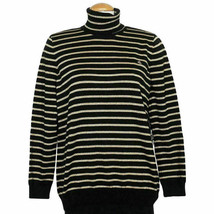 RALPH LAUREN Black Gold Metallic Stripe Logo Cotton Blend Turtleneck Sweater 1X - £39.22 GBP