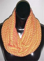 Hand Crochet Peach/Yellow Loop Infinity Scarf/Neck Warmer #700 New - £9.63 GBP