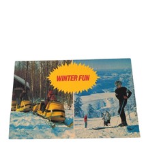 Postcard Winter Fun Greetings from Fall Brook Ontario Skiing Chrome Unpo... - $4.15