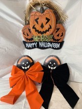 Vintage Kip Harvest Time Wood Wreath Wall Plague Happy Halloween With 2 Bows - £6.43 GBP