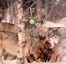 Wolf Pack In Snow Clock Coated Photo On Wood 1993 Vintage Tested Works SS - $99.99