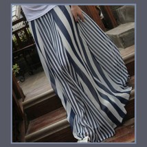 Flowing Vintage Long Chiffon Bohemian Irregular Stripe Skirt in Navy or Black