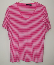 Women North Crest Pink White Short Sleeve Stripe Top Size 1X - $5.95