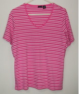 Women North Crest Pink White Short Sleeve Stripe Top Size 1X - £4.73 GBP