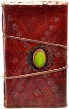 5 1/2&quot; x 9&quot; God&#39;s Eye Leather Blank Book with cord (Stone Slightly Off Center) B - £23.50 GBP