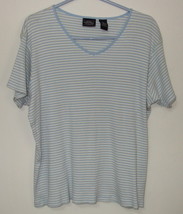 Womens Sonoma Jean Co Blue Tan White Short Sleeve Stripe V Neck Top XL  - £3.08 GBP