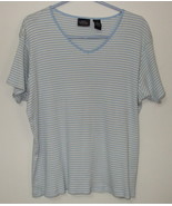 Womens Sonoma Jean Co Blue Tan White Short Sleeve Stripe V Neck Top XL  - £3.14 GBP