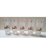 5 Libbey &quot;CAVALCADE&quot; Gold White Horses Vintage Frosted Glasses Barware MCM  - £29.13 GBP
