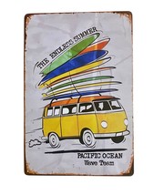 Retro Tin Sign Bus Surfboards Pacific Ocean Wave Team Metal Endless Summer - $167.24 MXN