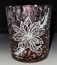 Glass Votive Candle Holder Red White Poinsettia Holly Leaves Christmas D... - $242.13 MXN