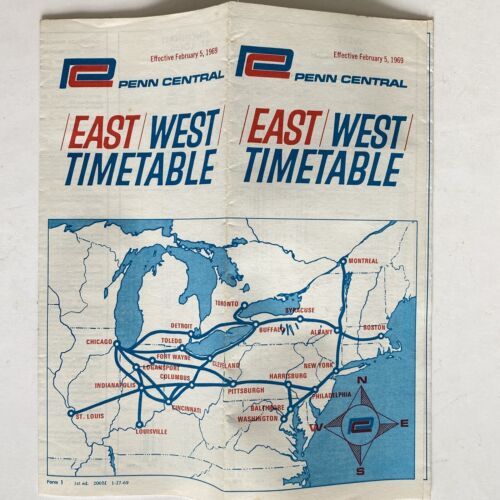 Primary image for 1969 Penn Central Railroad Passenger Train East West Schedule Time Table