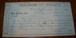 1888 Antique City Ithaca Ny Sidewalk Vendor Refreshment License Phillips Stanion - £13.41 GBP