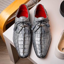 Cancun Genuine Caiman Crocodile Dress Derby's Shoes Gray image 12