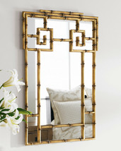 Horchow Gold Iron Bamboo Chippendale Wall Vanity Mirror Pagoda Asian Regency 42" - $774.52