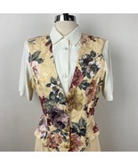 Vtg 80s Just In Thyme Womens Shirt Dress Sz 10 Yellow Vested Midi Floral... - £43.59 GBP