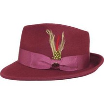 Men BENTLY HEADWEAR Hat Australian Wool Pinch Front Fedora Lite HU425 Burgundy image 3