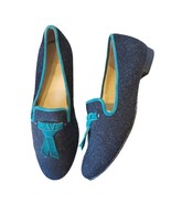 Cole Haan Sabrina Women&#39;s Charcoal Gray Wool Loafers Flats Teal Bow Size 6 - £22.21 GBP