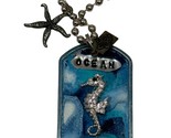 Kate Mesta Crystal SEAHORSE Ocean Dreams Dog Tag Necklace  Art to Wear New - $24.70