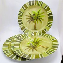 Set Of 4 Vintage Palm Tree Melamine Dinner Plates Green Tropical Durable... - $222.99 MXN