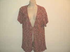 Chico&#39;s Size 2, M - L Cardigan Long Sweater Red, Tan, Cream Short Sleeves - £16.75 GBP