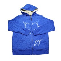 Lands End Jacket Kids M 10-12 Full Zip Hooded Sweater Fleece Blue Heart design - £17.84 GBP