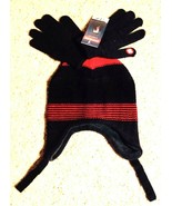 Berkshire Boys Winter Hat &amp; Touch Screen Gloves Set Red Charcoal Gray New - £8.52 GBP