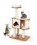 46&quot; Modern Wooden Cat Tree With Platform &amp; Washable Cushions For Kittens... - £154.85 GBP