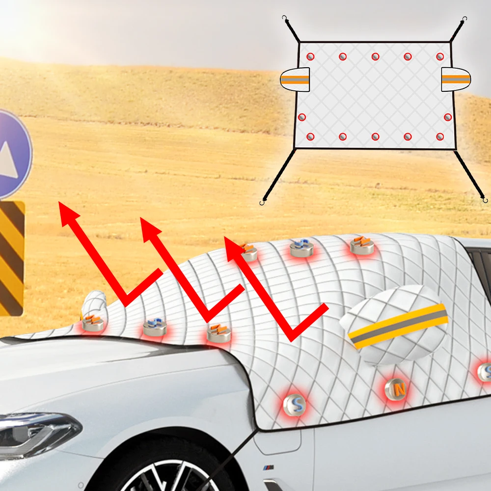 Front windshield sun shade cover with magnets foldable car windshield cover uv rays sun thumb200