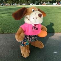 Frisbee Dog Stuffed Animal Vintage Plush 1991 Neon Promotional Kransco Puppy - $44.53