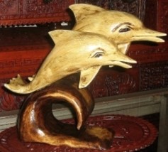 Couple dolphins, hand carved,cedarwood - £114.10 GBP