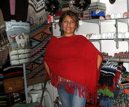 Red Poncho, Cape made with Alpaca Wool,outerwear - $86.00