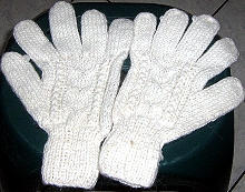White cable pattern gloves, mittens made of alpacawool - $16.00