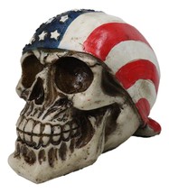 Patriotic US American Flag Star Spangled Banner Biker Skull Figurine 5.75&quot;L - $20.99