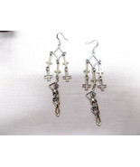 Alchemy Inverted Cross Charms with Hangman Skeleton Long Dangling Earrings - $14.99