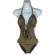Khaki Fringe Halter One-Piece Swimsuit Size Small By Xhilaration - $14.60