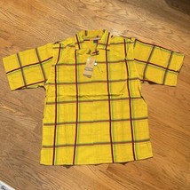 Vivid Bright Yellow Plaid Canvas Button Up Shirt Regal Wear Mens Sz L NE... - $13.49