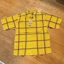 Vivid Bright Yellow Plaid Canvas Button Up Shirt Regal Wear Mens Sz L NE... - £10.54 GBP