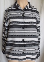 Alfred Dunner Black White Stripe Jacket Blazer  Button Shirt Top Long Sl... - £27.87 GBP