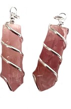 2PC Lot Rose Quartz Wire Wrapped Crystal On 18 Inch Silver Rolo Chain - £7.65 GBP