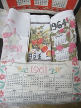 &quot;&quot;6 - LINEN TEA TOWELS - CALENDARS FROM 1960s&quot;&quot; - £10.29 GBP