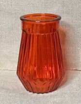 Groovy Retro Boho Jewel Tone Orange Ribbed Glass Vase w Clear Bottom - $27.72