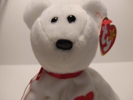 Ty Beanie Babies Rare Old Face Valentino The Valentine&#39;s Day White Bear With Tag - £202.29 GBP