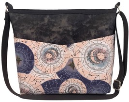 SUN &amp; MOON ZODIAC Black Tie Dye Bag w/Front Pocket &amp; Adjustable Strap Astrology - £17.28 GBP