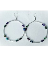 65mm Purple Iris Handmade Beaded Glass Silver Wire Hoop Earrings - €10,42 EUR
